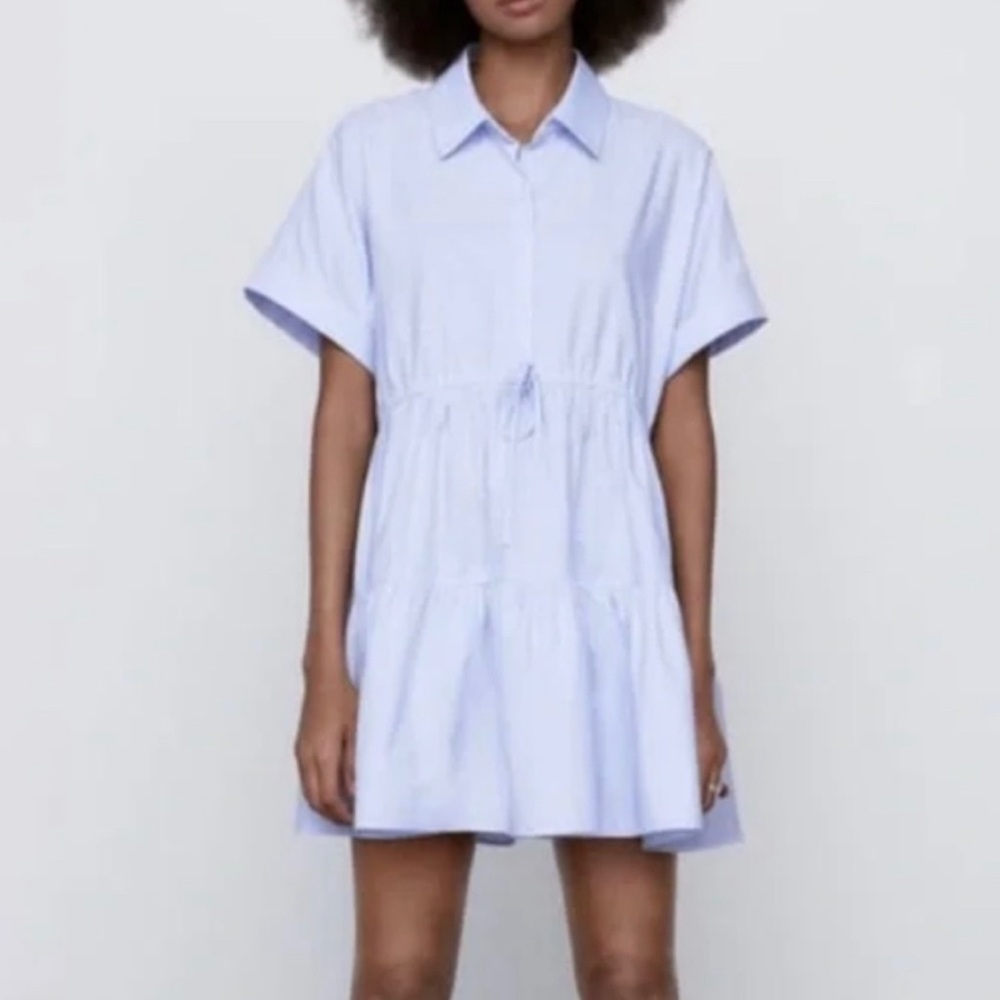 Zara tiered oxford blue Dress xs